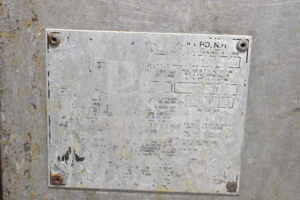 Pitco Frialator commercial deep fryer, natural gas powered, 110,000 BTU. Metal label visible, showing specifications. Signs of use.