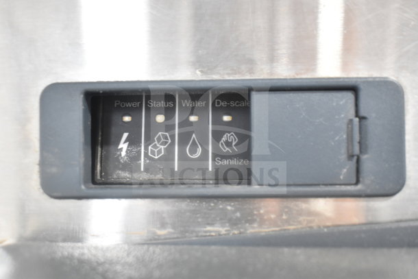2019 Scotsman C0530MA-1E Ice Head control panel on Scotsman ID200B-1A Dispenser showing power, status, water, de-scale indicators.