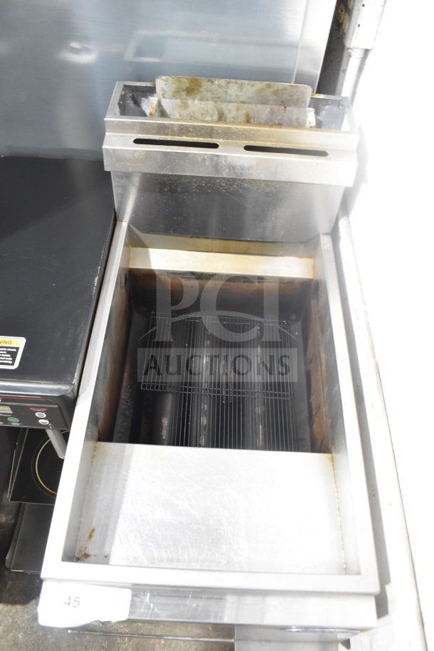 Cook Rite ATFS-40 commercial natural gas deep fat fryer, floor style, steel finish, visible signs of use, includes grease catch.