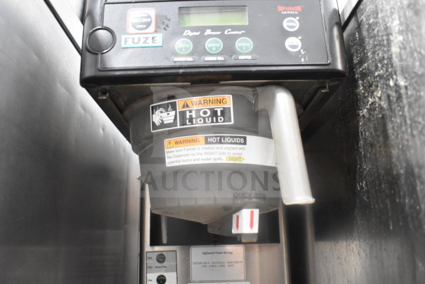 Bunn ITCB-DV Commercial Countertop Iced Tea Machine, 120 Volts, 1 Phase, with digital controls and warning labels.