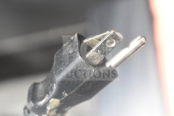Bunn MHG Commercial Coffee Grinder plug close-up, missing hopper lids, 120V, 1 phase, used condition.