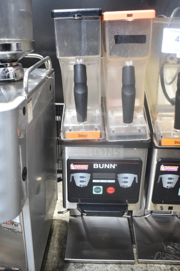 Bunn MHG Commercial Countertop 2 Hopper Coffee Bean Grinder, 120 Volts, 1 Phase, visible control panel, labeled "Decaf."