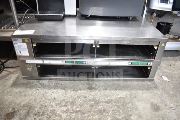 Prince Castle DHB2PT-33KFCB holding bin, stainless steel, dual compartments, 208-240V, minor wear, visible control panel.
