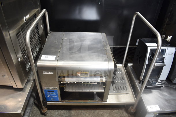 AJ Antunes commercial countertop bun toaster, stainless steel, visible control labels, used condition.