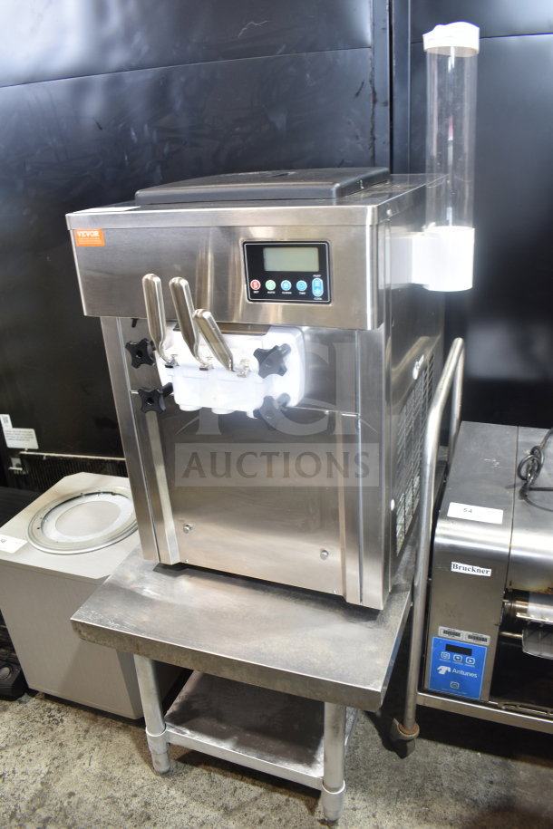 Vevor BOL-7220T Commercial 2 Flavor w/ Twist Ice Cream Machine on stand; stainless steel, digital display, good condition.
