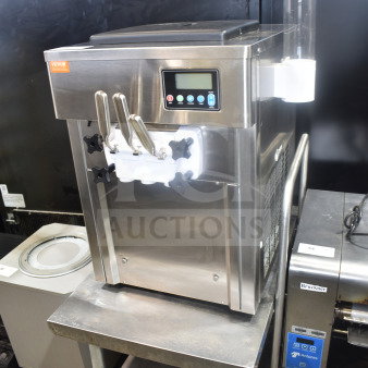 Vevor BOL-7220T Commercial 2 Flavor w/ Twist Ice Cream Machine on stand; stainless steel, digital display, good condition.