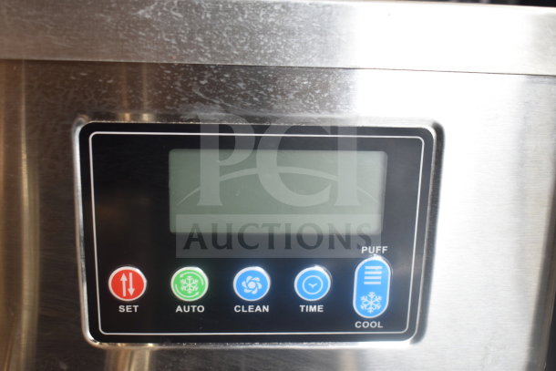 Vevor BOL-7220T control panel with buttons labeled Set, Auto, Clean, Time, Cool, for commercial soft serve machine.