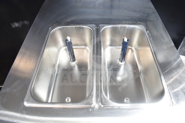 Vevor BOL-7220T soft serve machine with dual trays, stainless steel, on equipment stand. Ideal for commercial use.