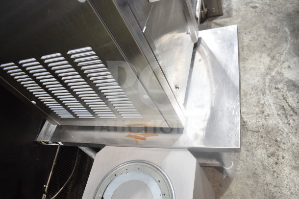 Vevor BOL-7220T soft serve machine on equipment stand, stainless steel, 2-flavor with twist option, visible ventilation panel.