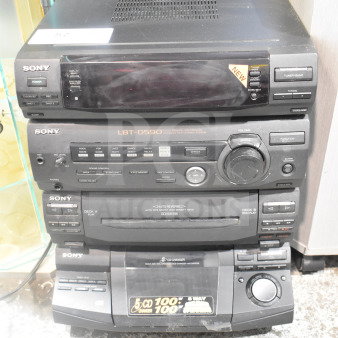 Sony LBT-D590 CD Player, multi-component system with tuner, equalizer, and 5-CD changer; condition appears used.