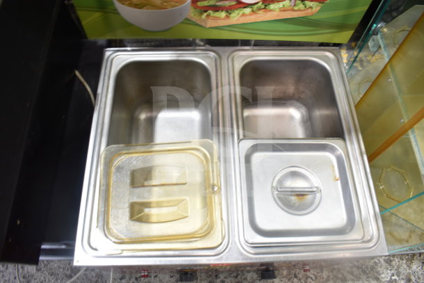 Nemco 6130-SUB Commercial Countertop 2 Well Food Warmer with poly holder, stainless steel, used condition, 120V, 1 phase.
