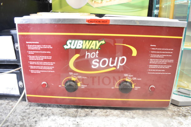Nemco 6130-SUB Commercial Countertop 2 Well Food Warmer with Poly Holder, Subway branding, 120 Volts, used condition.