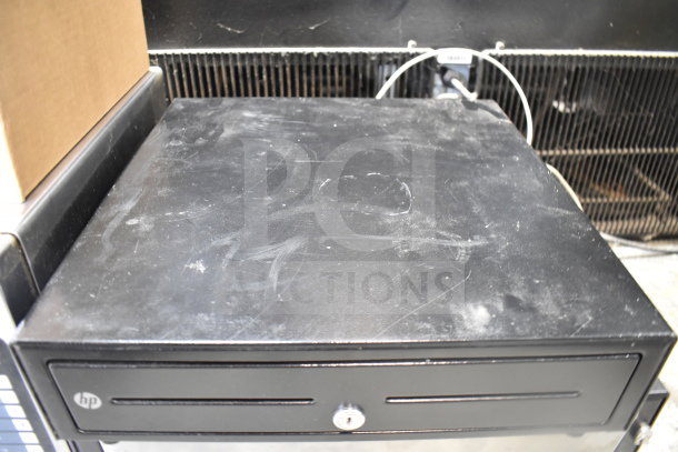 7 items including 4 HP cash drawers and 3 Epson receipt printers. Visible scratches on drawers.
