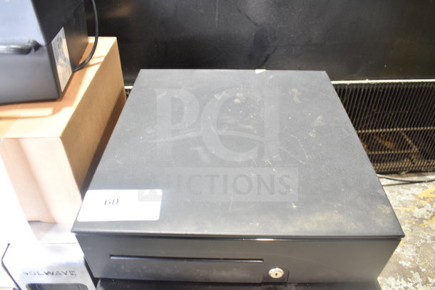 7 items including 4 cash drawers and 3 Epson receipt printers, moderate wear, visible item number 60 tag.