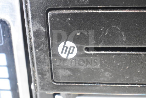 7 electronic items including 4 cash drawers and 3 Epson receipt printers, featuring visible HP branding, used condition.