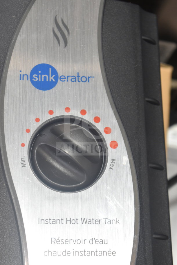 Insinkerator Instant Hot Water Tank, adjustable temperature dial, shown in good condition, branded control panel.