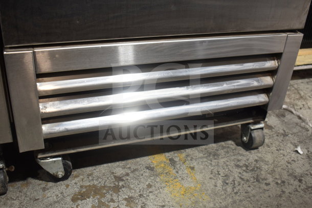 2022 True T-19F-HC single door freezer; stainless steel, commercial casters, 115V, 1 phase, vent detail visible.