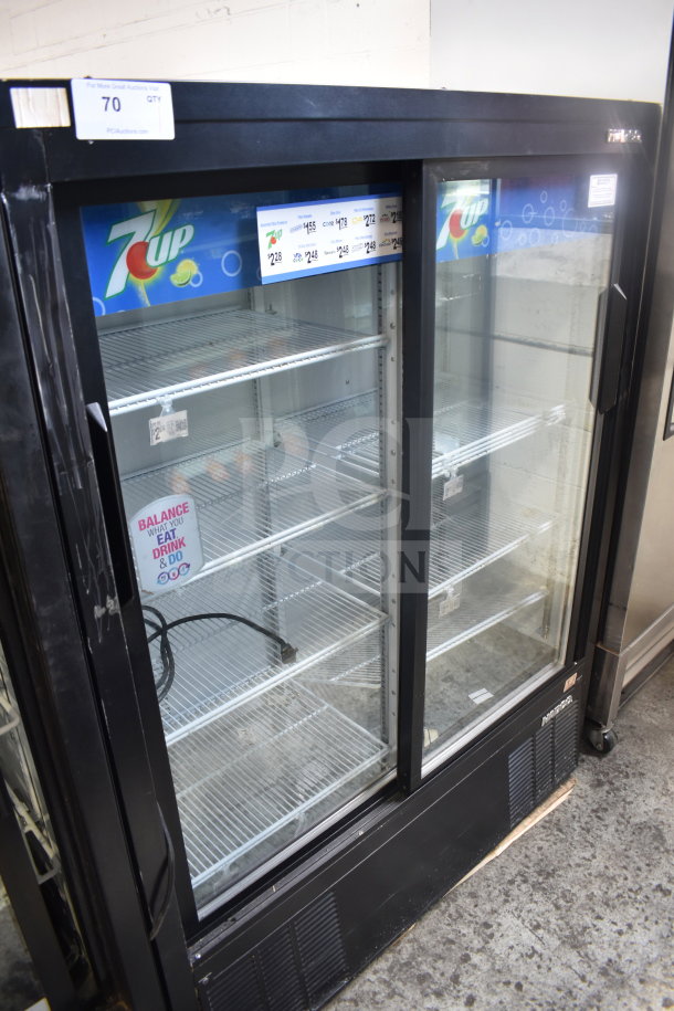 Habco ESM14SL60C commercial 2-door reach-in cooler merchandiser, 115 volts, 1 phase, visible 7UP branding, several shelves.