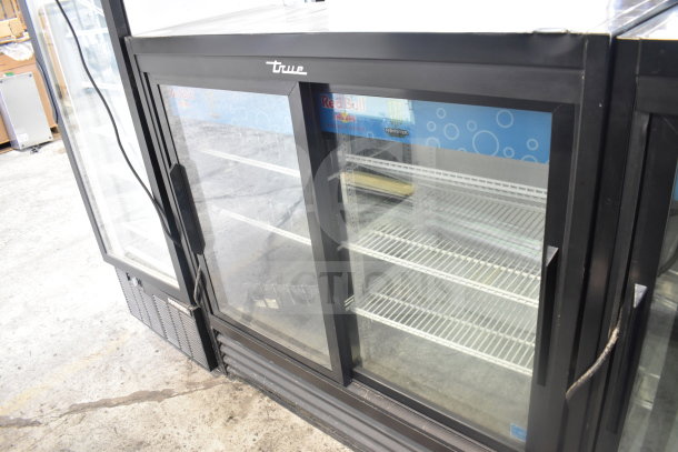 2019 True GDM-41SL-48-HC-LD 2 Door Cooler Merchandiser, black frame, glass doors, shelves visible, 115V, good condition.