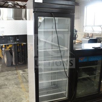 2019 Habco SE18 Commercial Single Door Reach In Cooler; features glass door, multiple shelves, 115 volts, 1 phase.