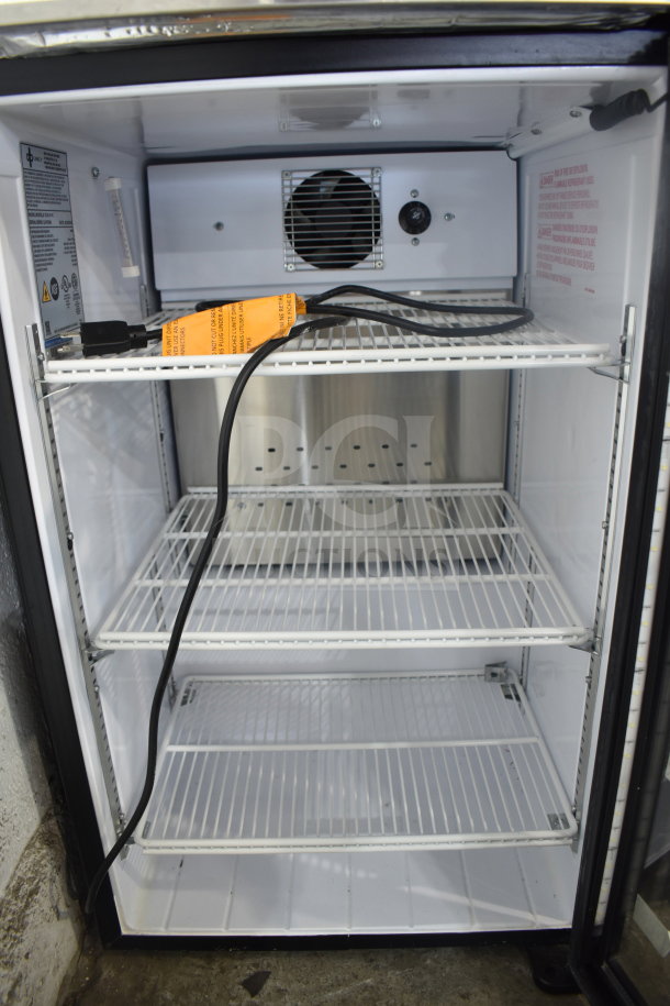 2024 QBD DC6LP-HC mini cooler merchandiser, single door, 115V, 1 phase, adjustable shelves, excellent condition.