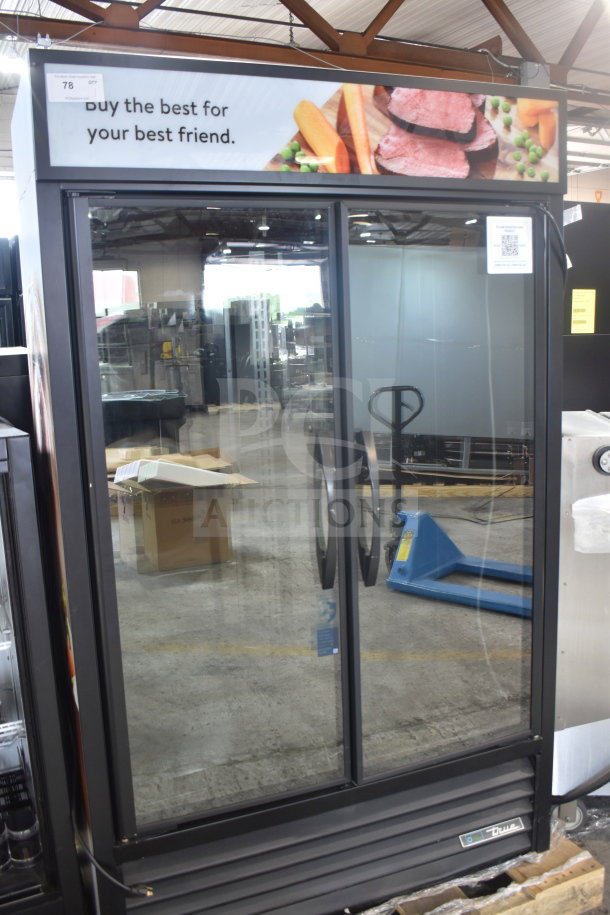 2022 True TVM-48SL-HC 2 Door Reach-In Cooler Merchandiser, 115 Volts, 1 Phase, excellent condition, clear glass doors.