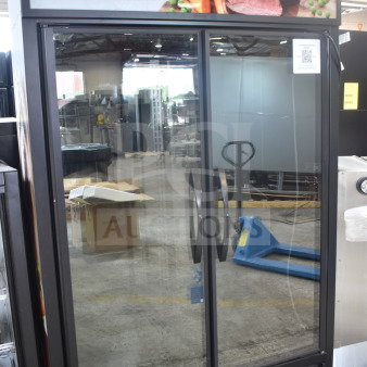 2022 True TVM-48SL-HC 2 Door Reach-In Cooler Merchandiser, 115 Volts, 1 Phase, excellent condition, clear glass doors.