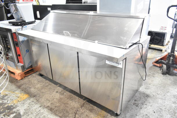 Brand new Mainstreet 829PT72M commercial sandwich salad prep table, 115V, scratch and dent, Mega Top, stainless steel.