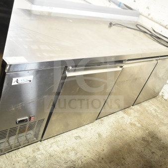 Brand new Avantco 178SSUD3R 3-door undercounter cooler with minor scratches, 115 volts, 1 phase, stainless steel.