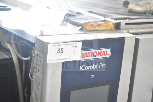 2020 Rational LM100EE.AXXXX iCombi Pro commercial convection oven, stainless steel, auction lot tag "85 QTY 1" visible.