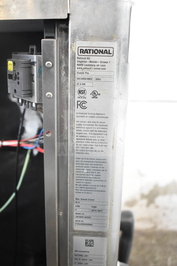2020 Rational LM100EE.AXXXX Combi Oven, stainless steel, commercial-grade, 37.4 kW, NSF certified, model info label.
