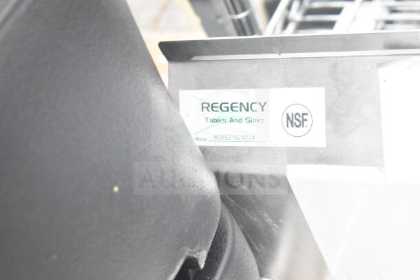 Regency 600S21824224 commercial 2 bay sink with dual drain boards, NSF certified, brand new with minor scratches.