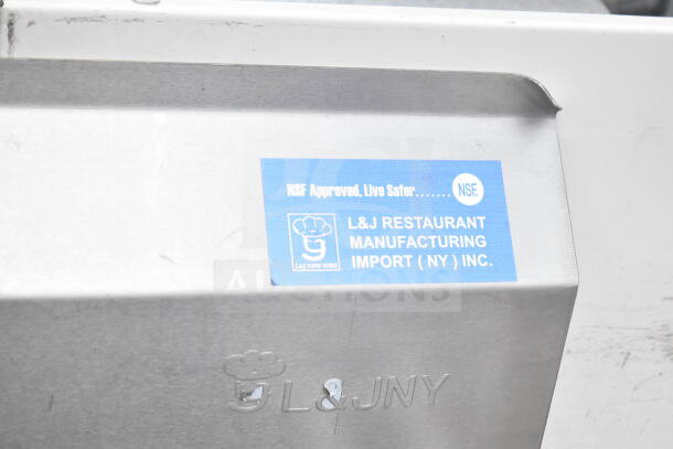 Commercial 3 Bay Sink with Faucet and Handles, NSF approved, by L&J Restaurant Manufacturing Inc, in good condition.