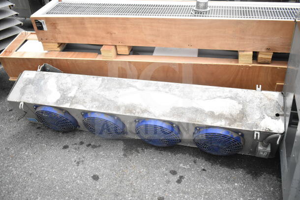 Bohn ADT208AK Evaporator Fan, 115V, 1 Phase, four blue-blade fans, visible wear, metal casing, industrial use.