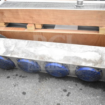 Bohn ADT208AK Evaporator Fan, 115V, 1 Phase, four blue-blade fans, visible wear, metal casing, industrial use.