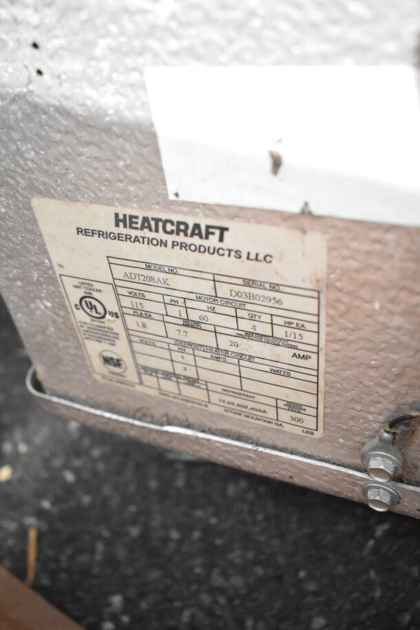 Bohn ADT208AK evaporator fan, 115 volts, 1 phase, label shows model and specifications, used condition.
