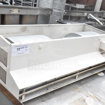 Dayton 6E825B Air Curtain Cabinet, white, visible wear, auction tag indicating lot number and quantity.
