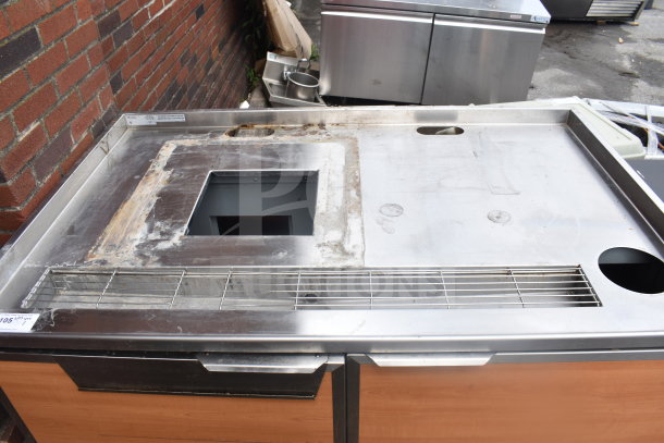 Duke SUBBD-60-LM Commercial Soda Station, stainless steel surface, used condition, openings for dispensers.