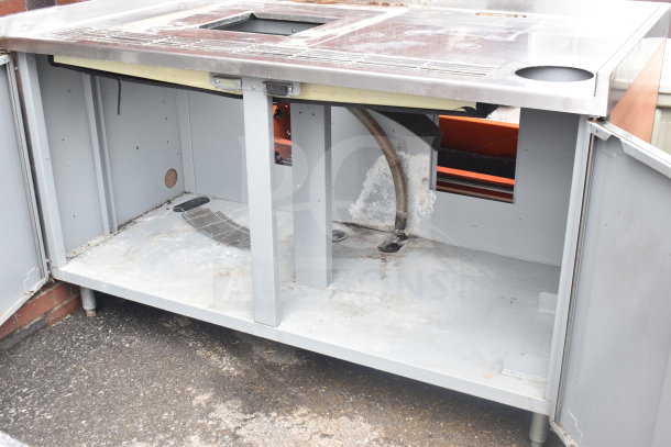 Duke SUBBD-60-LM Commercial Soda Station with stainless steel top. Shows visible wear and plumbing components. Ideal for repair.