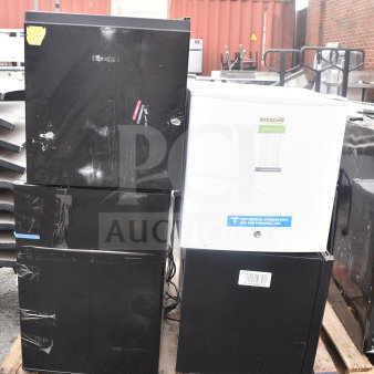 Six various mini coolers, including Accucold model, on a pallet. Some wear visible. 115 Volts, 1 Phase.