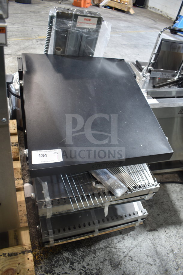 Brand new ServIt 423OAM65D 24" slanted 2-shelf heated display merchandiser, with minor scratches. Visible warning label.