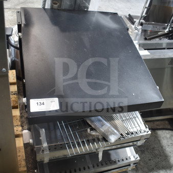 Brand new ServIt 423OAM65D 24" slanted 2-shelf heated display merchandiser, with minor scratches. Visible warning label.
