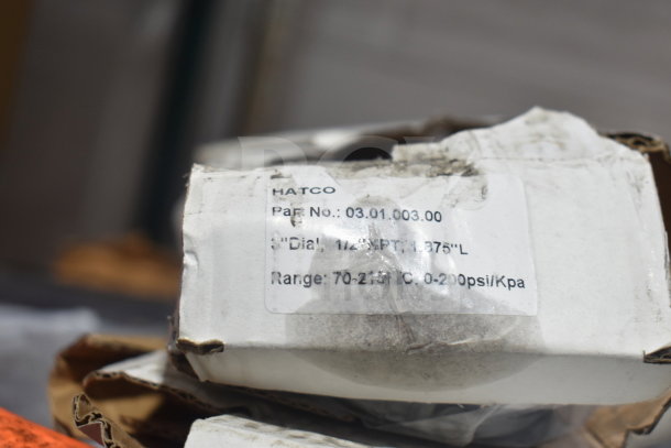 Box with Hatco label showing Part No. 03.01.003.00, indicating a component with specifications for pressure and temperature range.