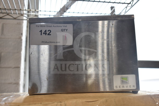 Server SR-2S Serving Station, stainless steel, visible label "142," branded "Server," in used condition.