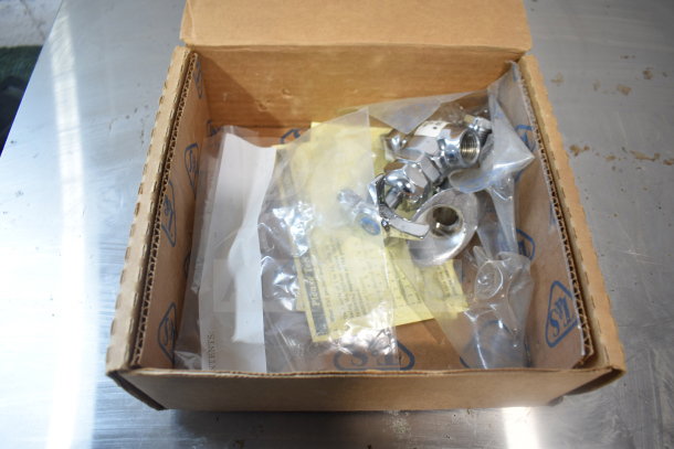 BRAND NEW T&S B-0512 concealed mixing faucet, 3" wall mount, 3/8" NPT inlets/outlet, 4-arm handles, in original packaging.