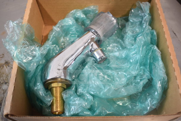 Brand new T&S B-0840 deck mount sill faucet in box, slight scratch and dent, chrome finish, bubble wrap padding.