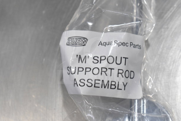 Clear plastic bag with Zurn "M" Spout Support Rod Assembly label, part of AquaSpec Parts.