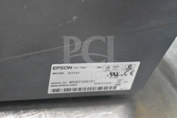 Epson M244A receipt printer, model TM-T88V, with visible serial number label; part of 3-item auction bundle.