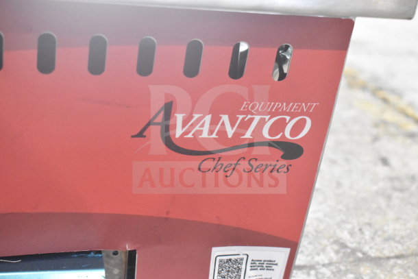 Avantco 177CAG15TG 15" countertop natural gas griddle, Chef Series, with thermostatic controls, 35,000 BTU, logo visible.
