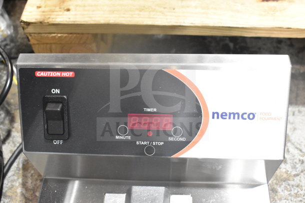 Nemco 7030A Commercial Countertop Waffle Maker, digital timer, on/off switch, 120 volts, 1 phase, caution hot label.